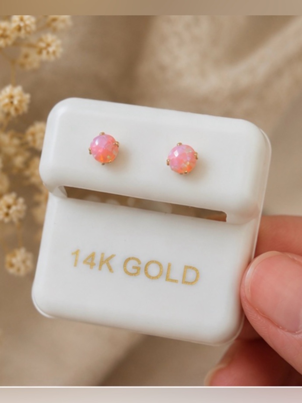 14K Gold Pink Opal Stud Earrings - Elegant Women’s Jewelry